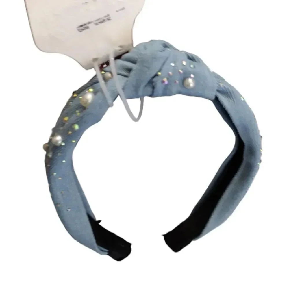 Gem Bella Light Blue‎ Denim Embellished Top Knot Headband NWT